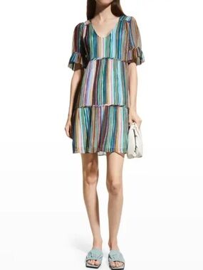 Marie Oliver Vanessa Striped Tiered Dress | Silk Blend | Medium